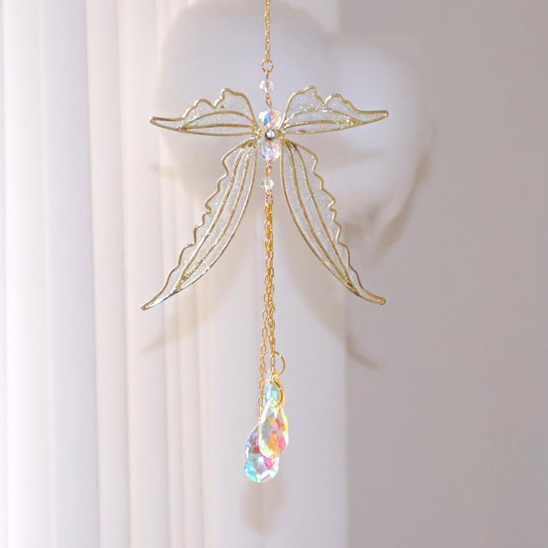 Metal Dragonfly Sun Catcher Pendant Window Home Decoration Elf Wings Crystal Crafts Car Pendant Housewarming Gifts