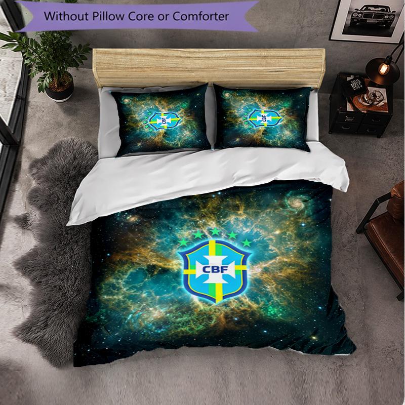 Set Biancheria da Letto a Fantasia Calcio Brasile 3 Pezzi Copripiumino Morbido in Microfibra con Federe per Camera da Letto