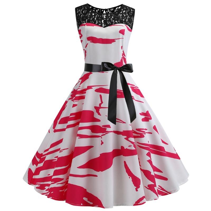 

Летнее кружевное платье с круглым вырезом, без рукавов, с принтом, винтажное, на шнуровке XXL красный