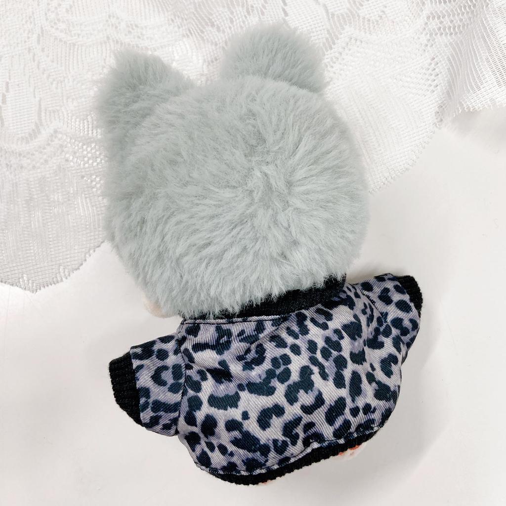 Leopard print jacket, 10cm plush doll outfit, black. Perfect for mascots, idols, K-pop dolls, and other fan activities. [Used]