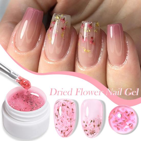 1/6Pcs 8ML Dried Flowers Gel Nail Polish Soak Off UV/LED Natural Floral Petal Nail Glue Varnish Long Lasting Women Clear DIY Nail Art Painting Gel
