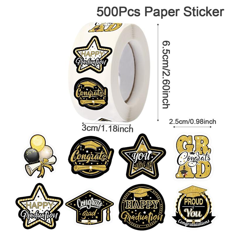

500pcs 2026 Graduation Party Envelope Sealing Stickers Party Decoration Class of 2026 Mortarboard Stickers Gift Envelope Decor 2.5cm чорний