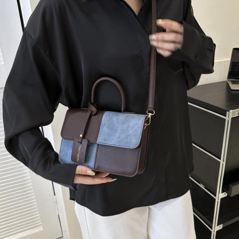 Women'S Commuter Tote Bag Pu Leather Fashion Plaid Patchwork Single-Shoulder Crossbody Bag