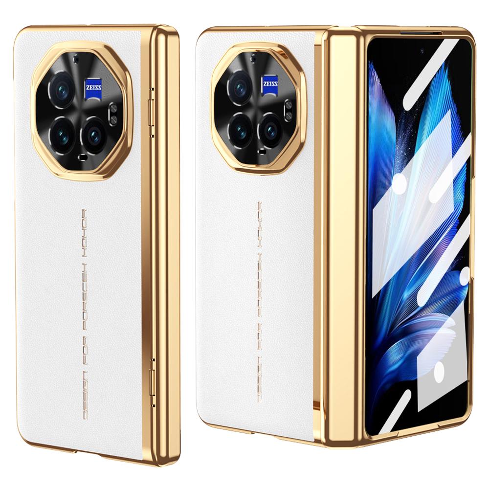 Etui dla vivo X Fold3 Pro PU Skóra+PC Elektroplaterowany Pokrowiec na Telefon z Folią Ochronną ze Szkła Hartowanego