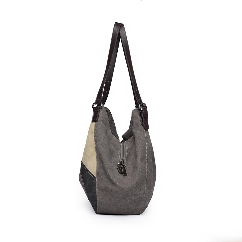 Women's Shoulder Bag Large Capacity Tote Bag Contrast Color Stitching Canvas Bag