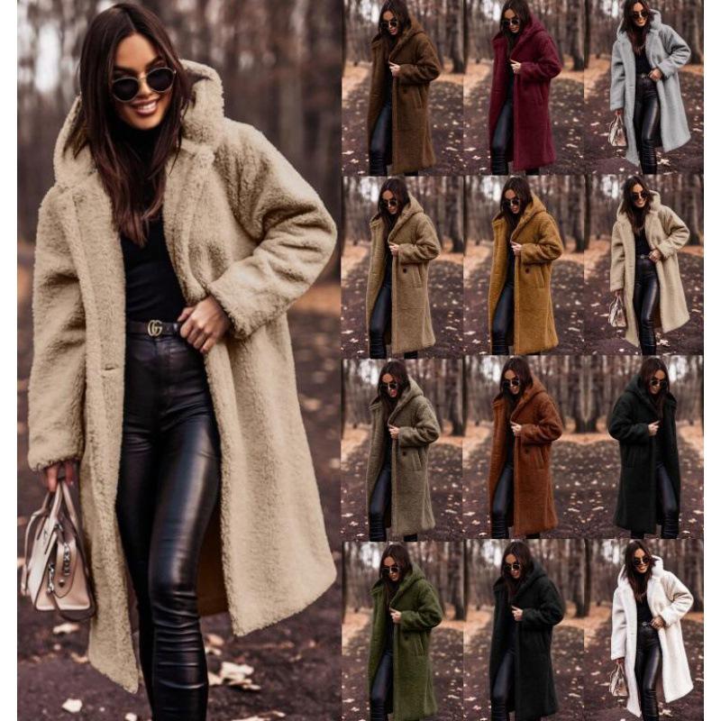Autumn and Winter Fashion Long Solid Color Long Sleeve Stuffed Women's Coat