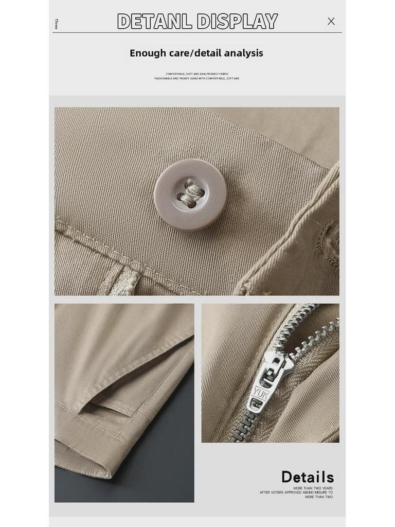 Men's Khaki Elastic Straight Cotton Casual Pants - 2024 Autumn Collection