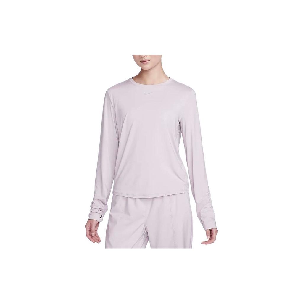 Nike Solid Color Round Neck Casual Long Sleeve T-Shirt Women Tops Grey Purple FN2802-019