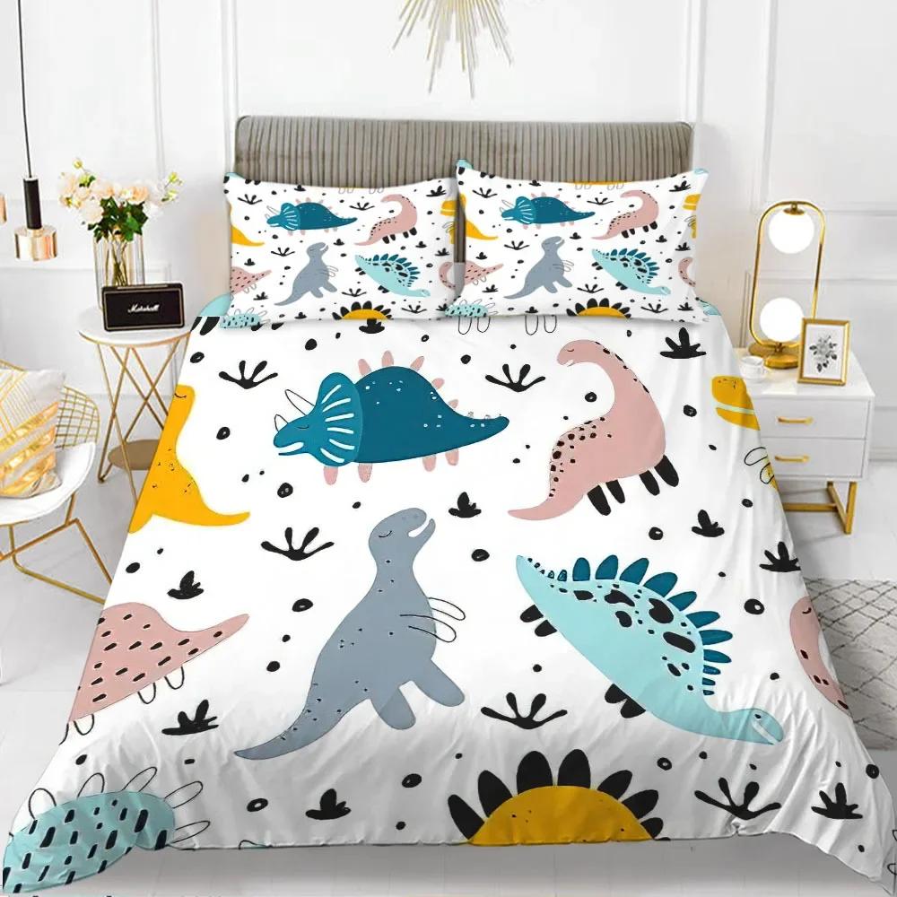 3D Small Dinosaur Cartoon Cute Simple Bedding Set Couple King Single Size for Kids Children Polyester Quilt Cover Pillow Case
