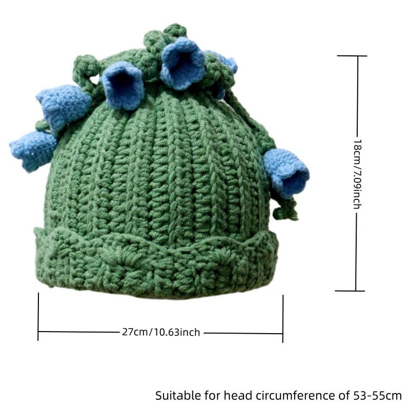 Fairy Green Lily of the Valley Knitted Hat Fresh and Sweet Flower Hat Soft Wool Hat Cute Versatile Warm