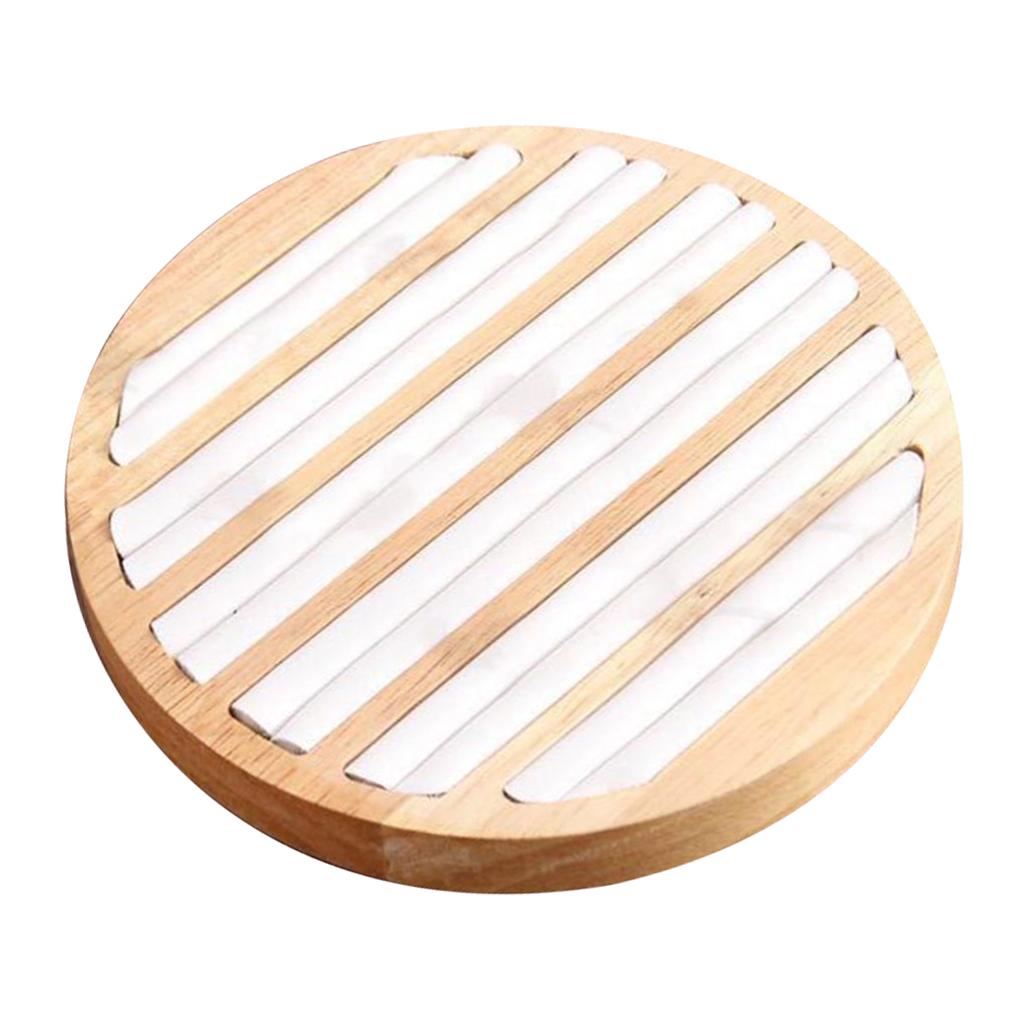Round Wooden Jewelry Showcase Ring Display Tray Organizer White Leather
