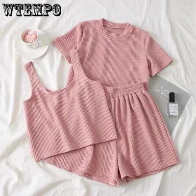 Ležérny letný top a šortky a súprava tielka pre ženy Tepláková súprava 3-dielny dámsky športový dámsky oblek bez rukávov