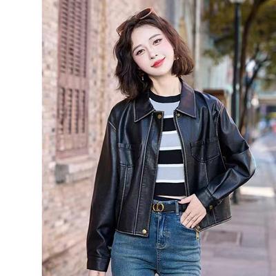 Korean Style High-end Leather Jacket Women's Autumn and Winter New Fashion Motorcycle Leather Jacket Small Short Jacket