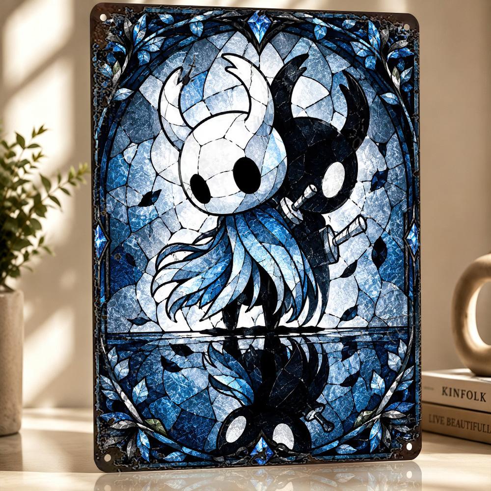 Hollow Knight Stained Glass Art D Texture Metal Poster Customized Wall Art Tin Sign Gift for Mancave Home Decor Accessories