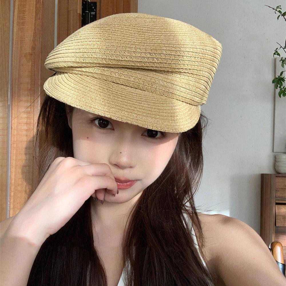Chapeau Béret Tressé en Paille Asymétrique Fait Main de Haute Qualité pour l'Été Respirant Protection Solaire Chapeau Octogonal pour Femmes Rétro Chapeau Seau Fedora