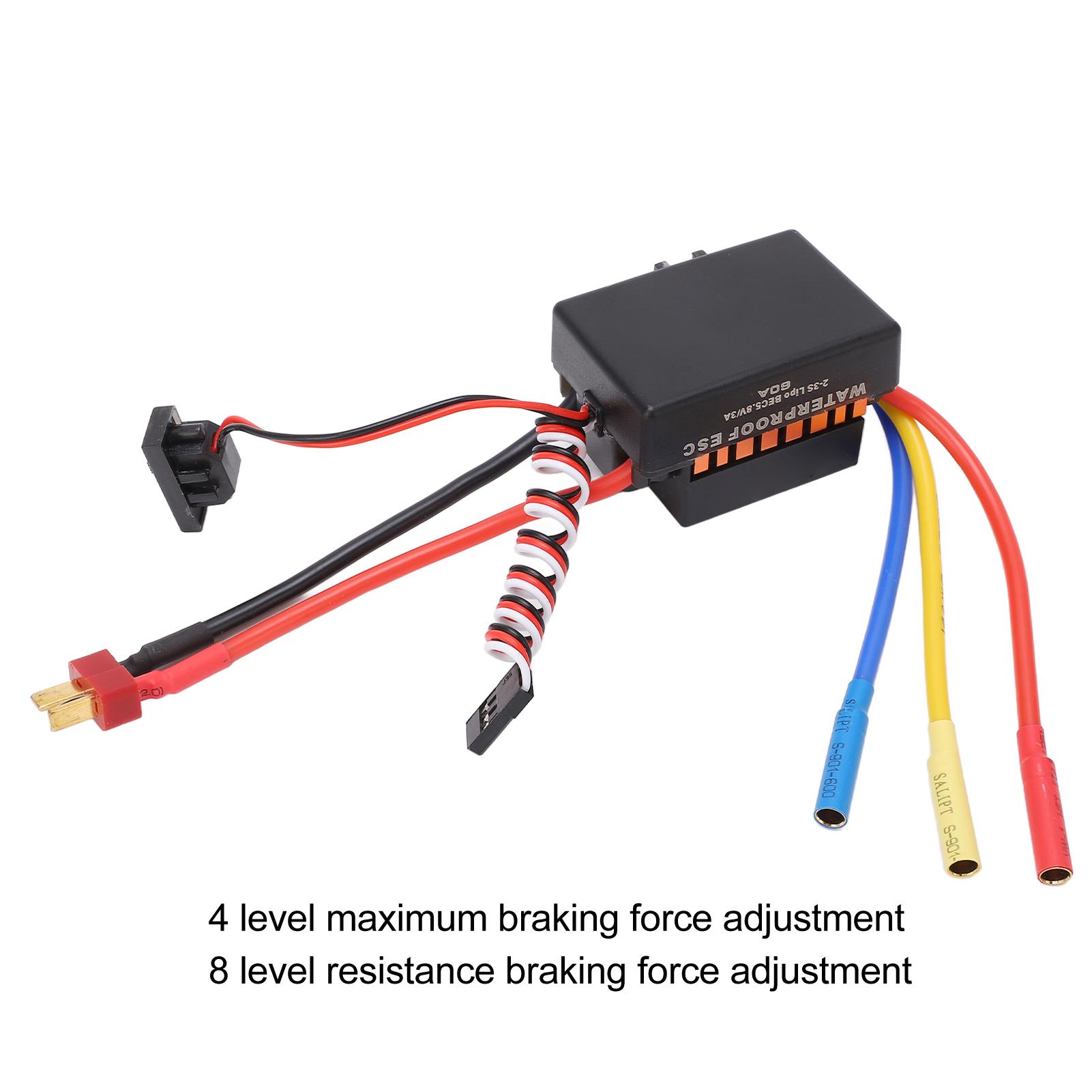 

RC Brushless ESC 60A Strong Current Resistance Waterproof Dustproof Brushless ESC for 1/10 1/12 1/16 RC Cars