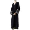 High-End Schwarzes Besticktes V-Ausschnitt Abaya Kleid