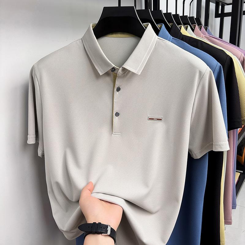 Men's Summer Short Sleevepolo Lapel Collar Ice Minimalist Middle-Aged & Young Business Loose Fit T-Shirt