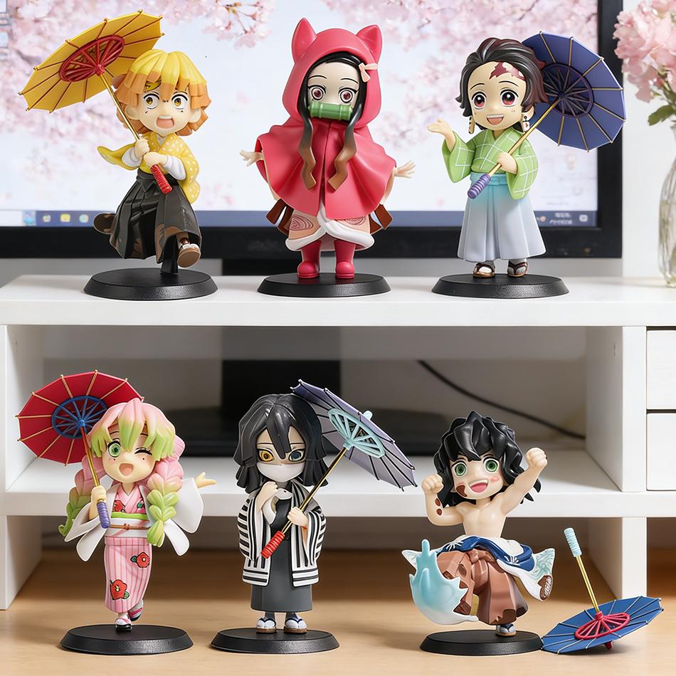 Latest 1-12Pcs Figurine Plum Rain Series Kochou Shinobu Tomioka Giyuu Mitsuri Figurine Plaything Gift For Kids