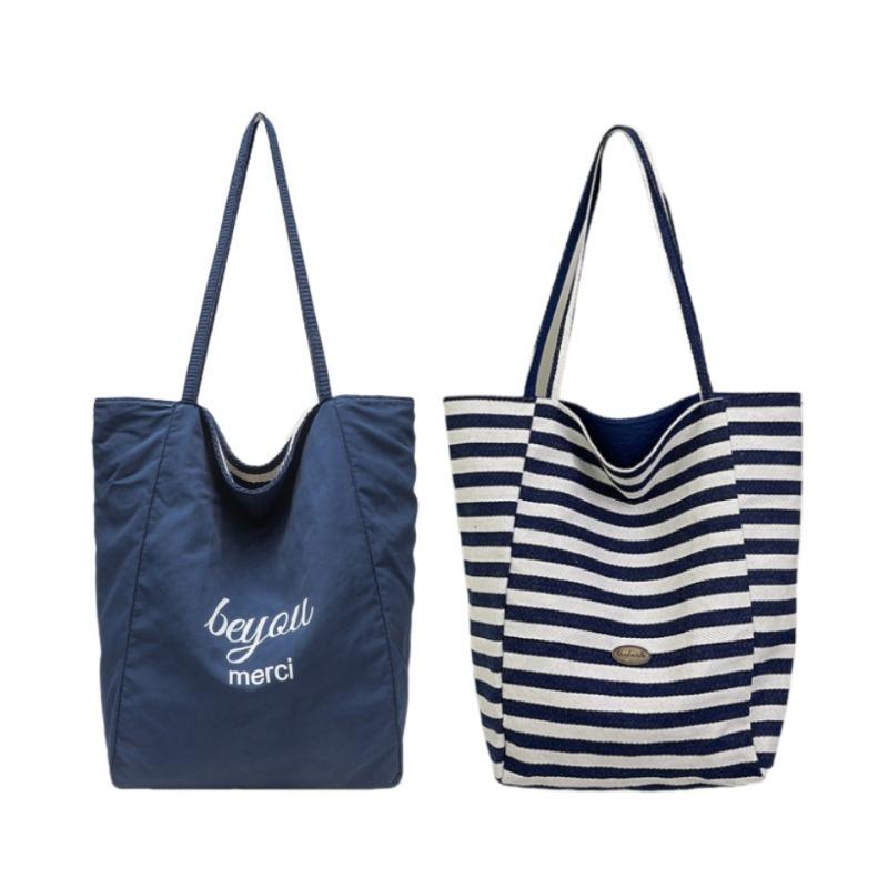 Fashion Striped Double-Sided Use Canvas Women's Shoulder Bags Casual High Capacity Ladies Handbags Summer New Beach Travel Slack Lazy Large Tote Bag
