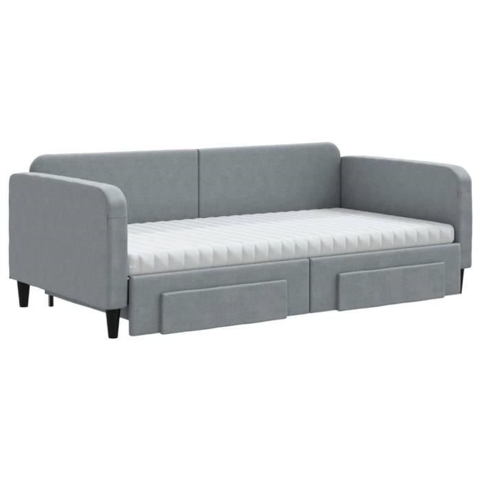 VidaXL Daybed with Trundle and Drawers Light Grey 100x200 Cm Fabric 3196875