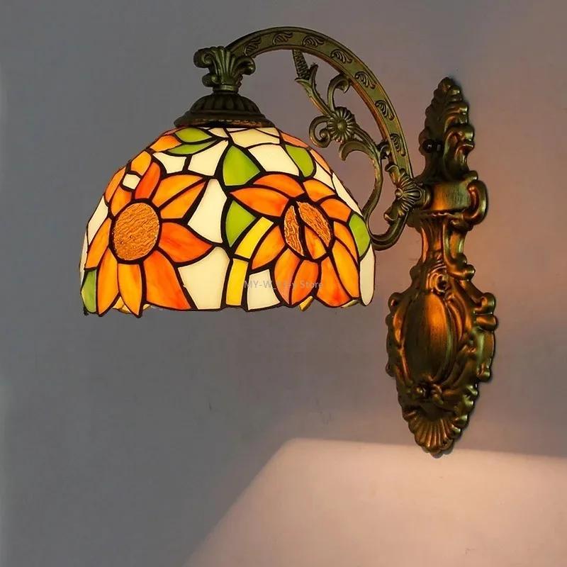 Vintage Baroque Stained Glass Lampshade Stained Glass LED Wall Lamp Wall Light Aisle Corridor Balcony Sconce Lighting  (No Bulb)