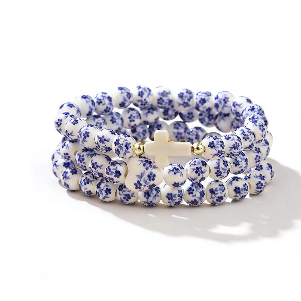 Bracciale in Ceramica Porcellana Bianca e Blu con Motivo Floreale - Elegante Accessorio d'Amore Unisex