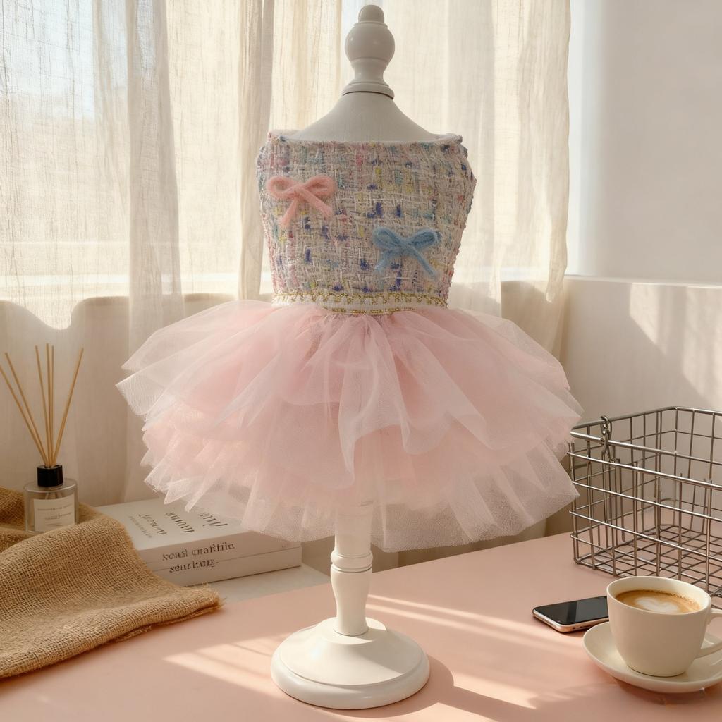 Pet Autumn/Winter Thin Velvet Puff Skirt Cute Dress Cat Teddy Coat Dog Clothes for Small Dogs Puppy Clothes