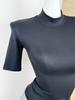 T-shirt Estiva Slim Fit Retrò in Tencel Lycra, Scollo Alto, Spalla Dritta, Manica a Cinque Quarti