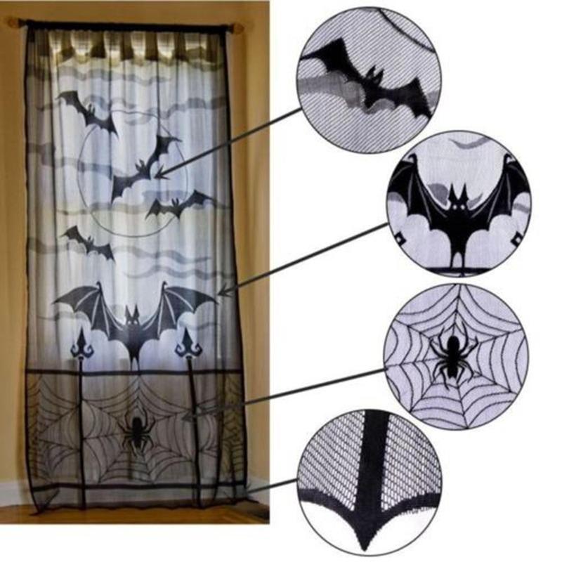 Xiaomi Black Lace Bat Spider Web Door Window Curtain Halloween Party Table Fabric Decor Masquerade Ball Scene Layout Supplies