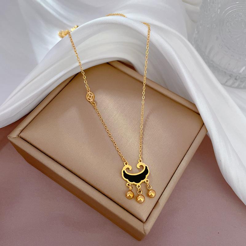 Coin Concentric Lock Double-Sided Furnace Real Gold Necklace Female Collarbone Chain With Jewelry