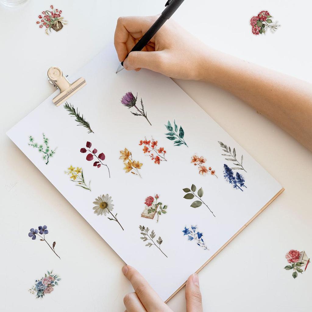 150 Pieces of Retro Floral Plant Stickers for Decorating Notebooks. PET Waterproof Transparent Artistic Stickers Pack.