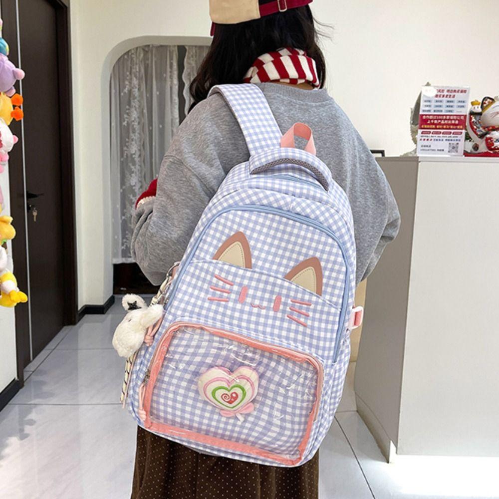 Preppy Style School Backpack Kitten Students School Bag Shoulder Bag Cartoon Cat Backpack  Outdoor