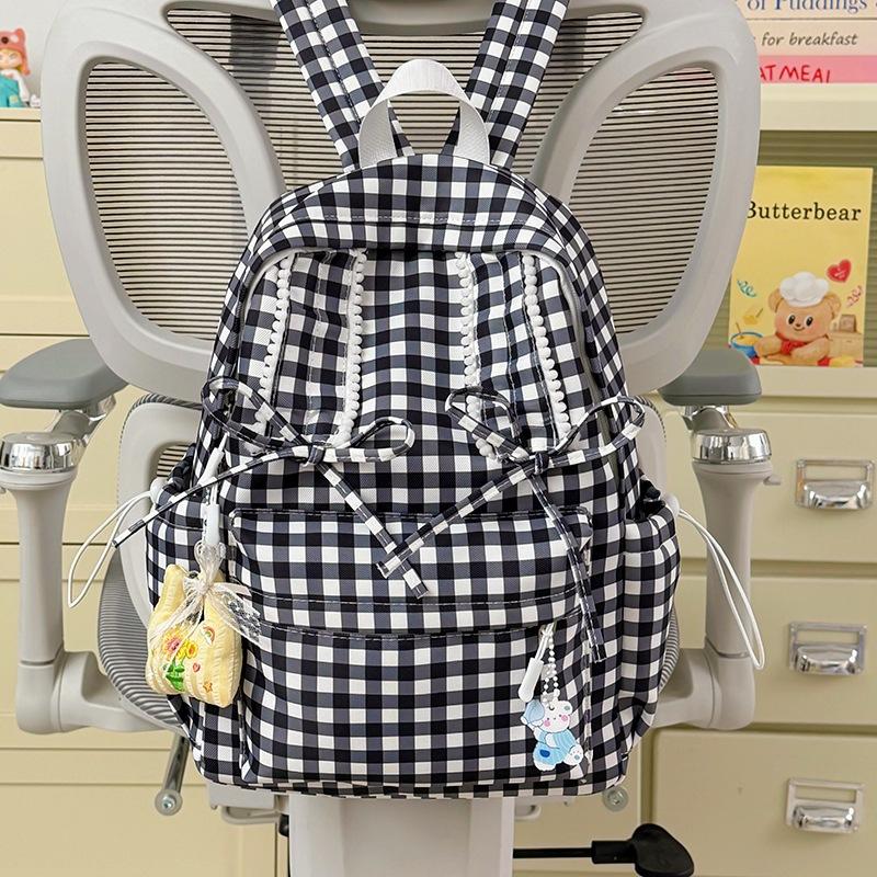 Schoolbag new small fresh plaid backpack female student Korean version high value literary schoolbag female junior high school backpack
