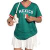 Women's V Neck Short Sleeve Mexico Soccer Jersey Top Lightweight Breathable Athletic Shirt with Printed Design and Relaxed Fit