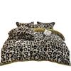 Retro Light Luxury Leopard Print Thickened Rabbit Plush Milk Plush Four-Piece Set A Maternal And Infant Grade Bed Sheet Quilt Cover Bed Hat