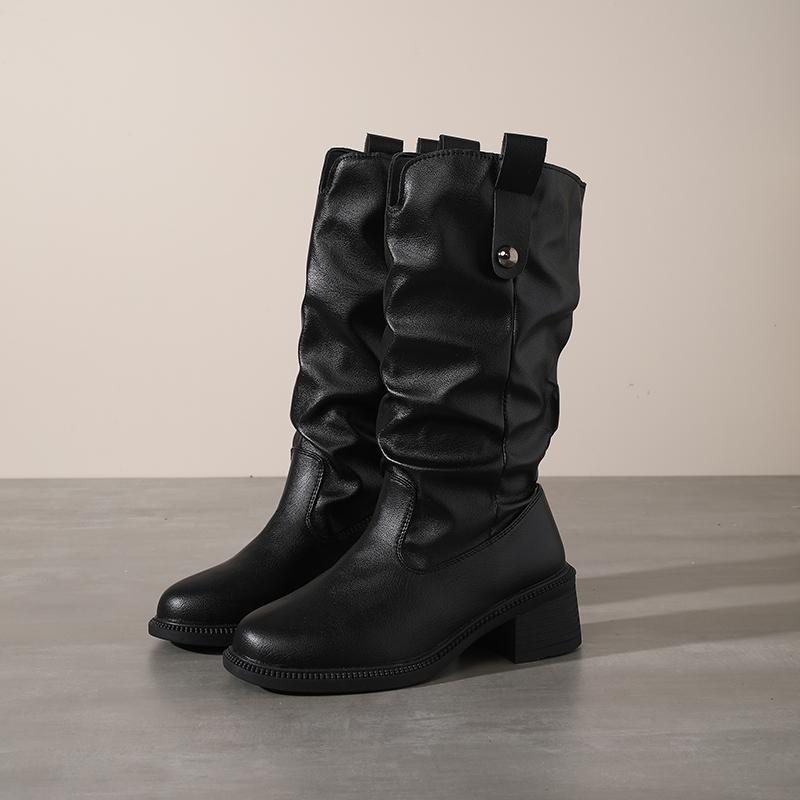 The Best-Selling Boots In The Mallard Color Scheme, Suitable For Winter, Versatile, With Pleated Stacked Design, Mid-Calf Length