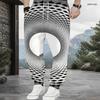 Men s Plus Size Black White Geometric Printed Drawstring Cuffed Ankle Jogger Pants With Side Pockets