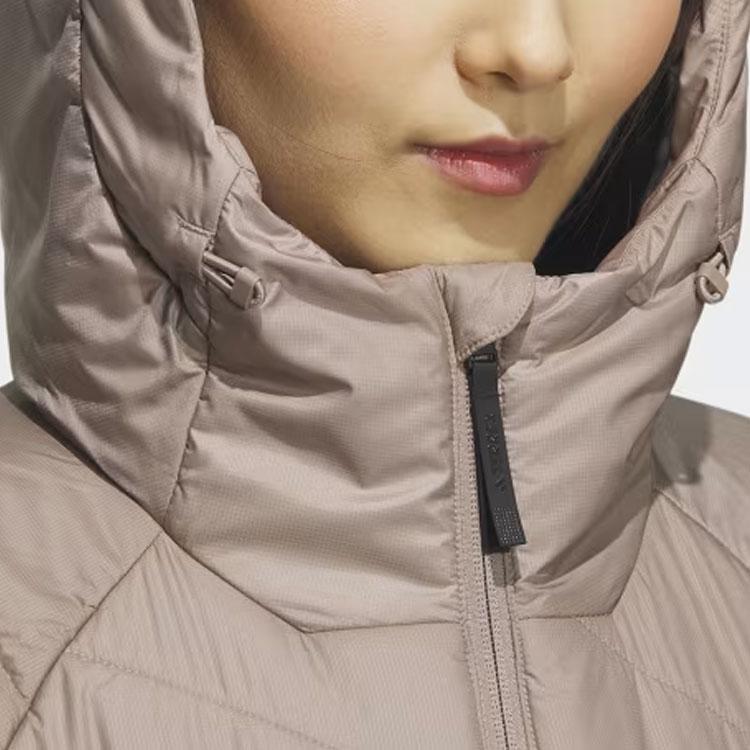 Adidas Lightweight Padded Jacket With Solid Color Logo Long Sleeve Hooded Coat Women Jacket Light-Brown IL9017