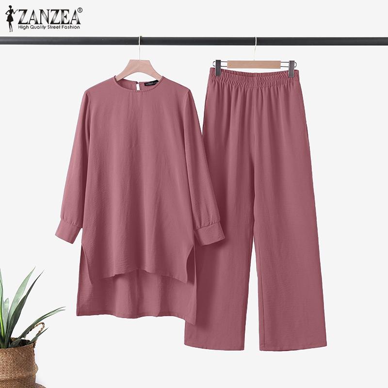 

ZANZEA Ретро наряды, женская блузка и брюки, повседневный костюм из двух предметов