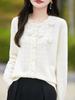 Handmade Pure Wool Hollow Out Knit Cardigan with Floral Design - Red, Autumn/Winter.