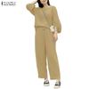 ZANZEA Lässiges zweiteiliges Anzug-Set für Damen mit 3/4-Ärmeln, Bluse und Hose