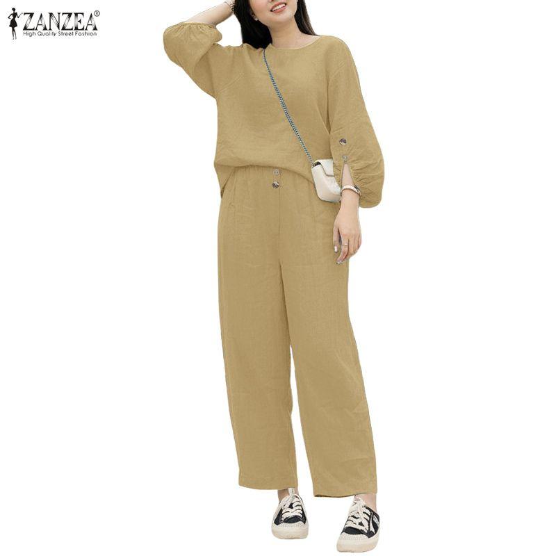 ZANZEA Lässiges zweiteiliges Anzug-Set für Damen mit 3/4-Ärmeln, Bluse und Hose