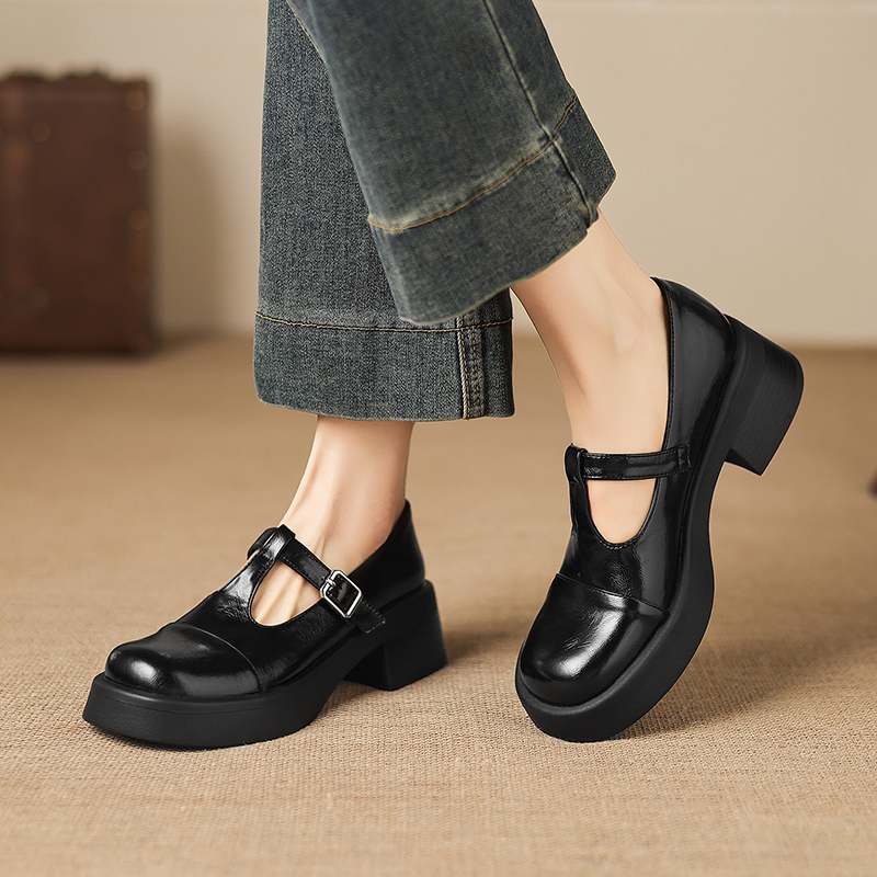 Krazing Pot Microfiber Round Toe Chunky Heels Spring Summer Shoes Big Size 43 Size 33 Women Buckle Straps Platform Pumps