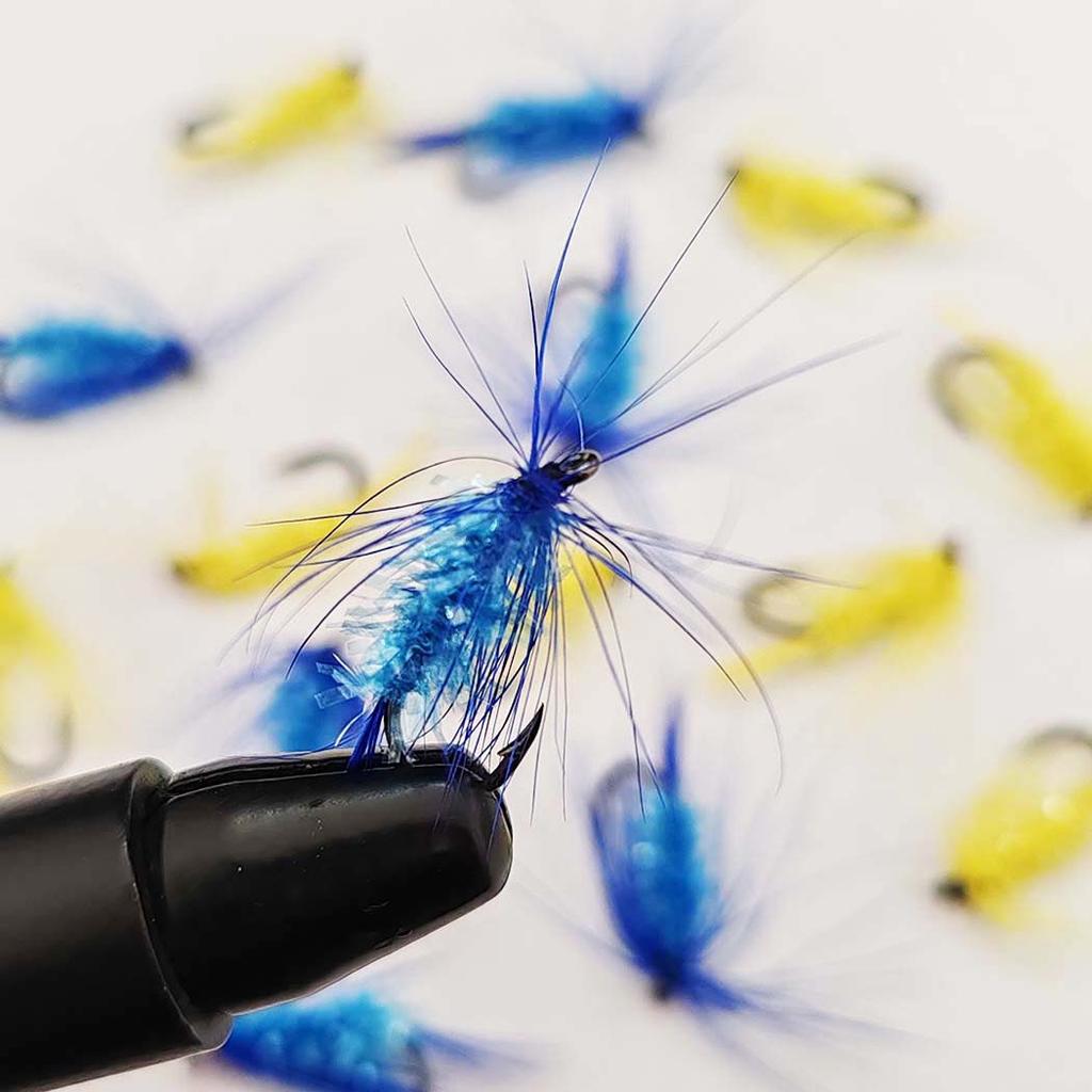 Trockenfliegen Angelköder-6/10Stk.-Blau&Gelb Maifliege Trockenfliegen Kristallfaden Seidenkörper Köder Größen#10 Für Forelle/Barsch/Karpfen usw. im Süßwasser oder Salzwasser.