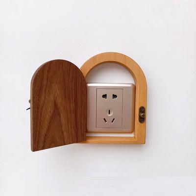 New Wooden Wall Outlet Decor Wood Door-Shaped Socket Protector & Switch Frame Modern Minimalist Wall Decoration for Living Room
