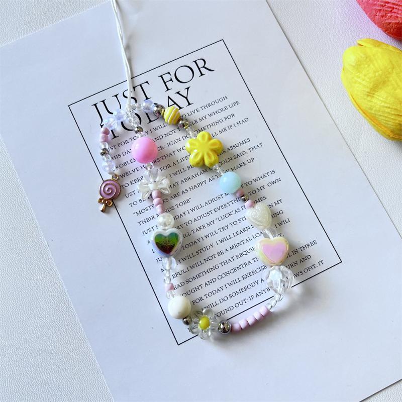 Aesthetic Beaded Phone Charms With Cute Butterfly Heart Pendants Colorful Acrylic Beads For Teen Girls Gifts Phone Decoration