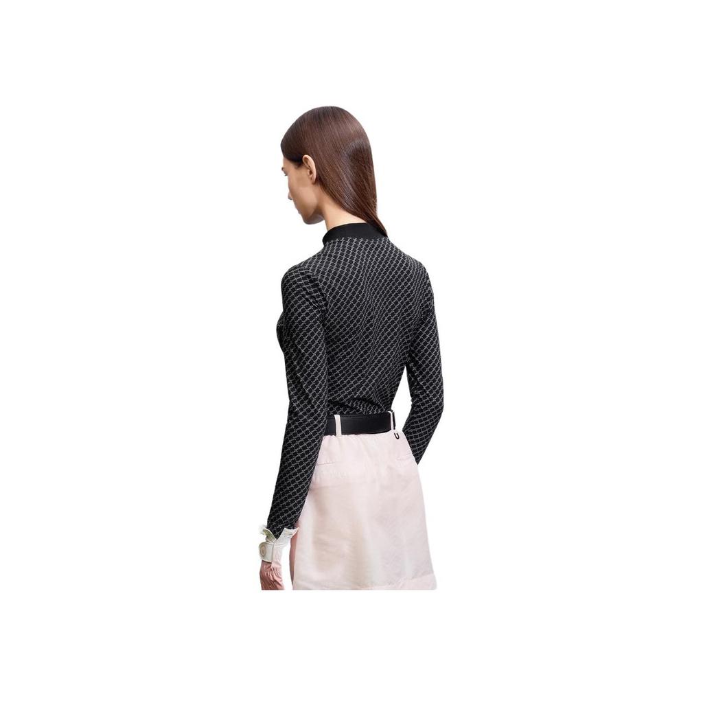 Fila SS24 All Over Print Mock Neck Long Sleeve Knit Top Women Tops Black A11W415215F-ZA