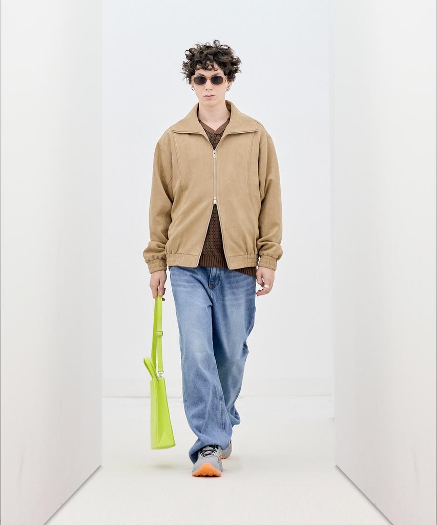 Ironyporno Whiteline 86-Iro253 Curved Bomber Suede Jacket Camel