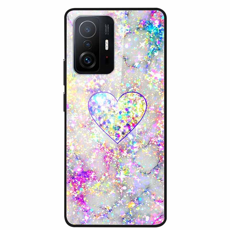 For Xiaomi 11T Pro Glass Case Hard Tempered Glass PC Cover Phone Case For Xiaomi Mi 11T 11 T Pro Shockproof Cartoon Funda Coque